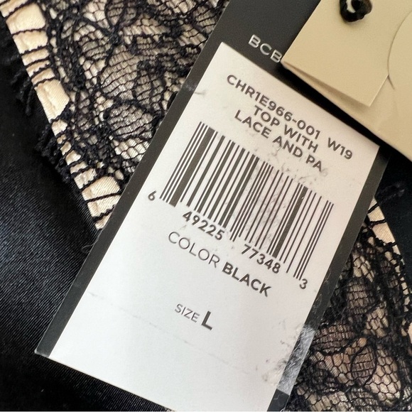 BCBGMaxAzria Black Ivory Lace Short Sleeve Top Women's Blouse Large NEW - Picture 2 of 5